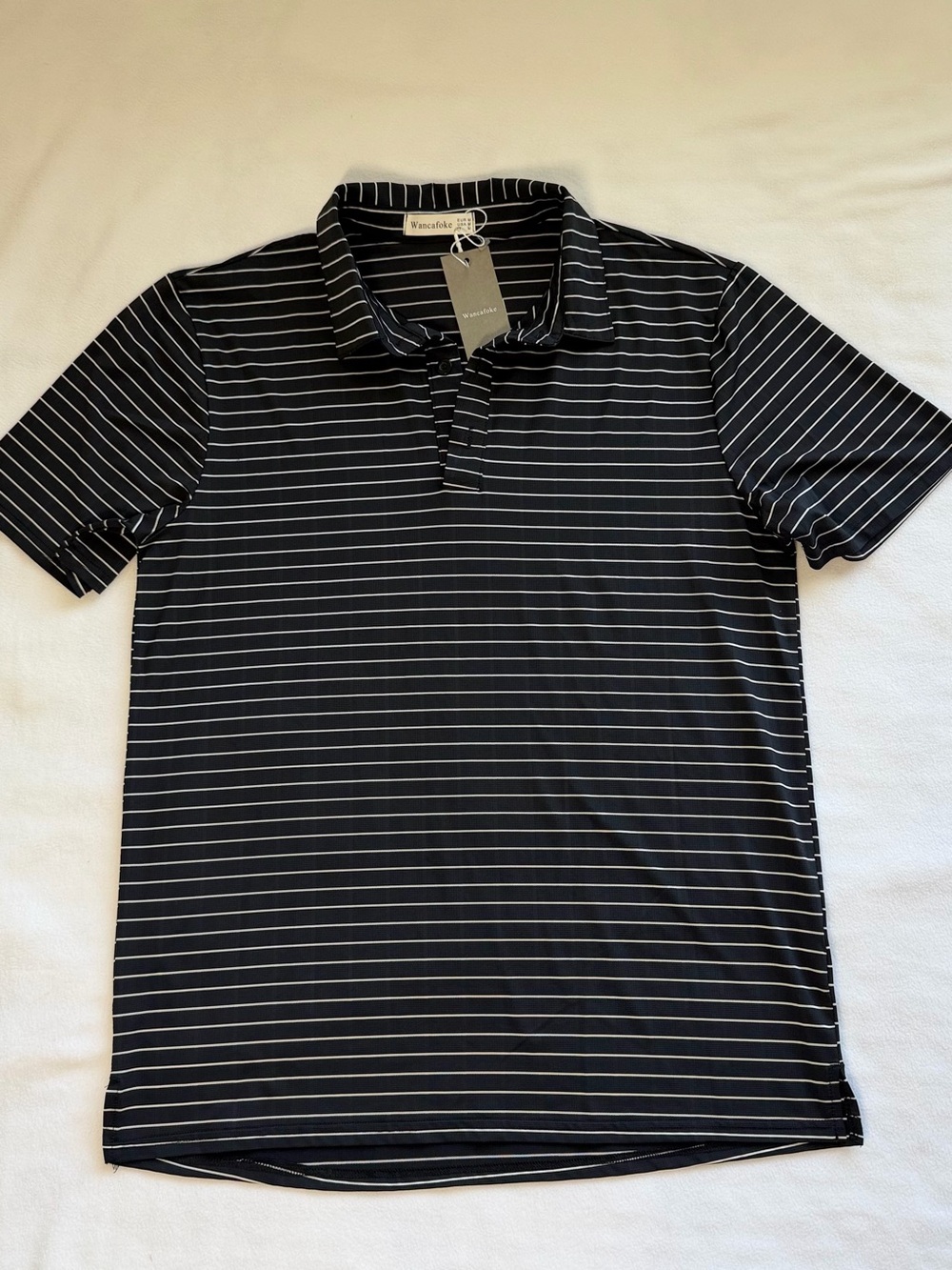 Wancafoke Men's Striped Performance Golf Polo Shirt - Black / White - Size M